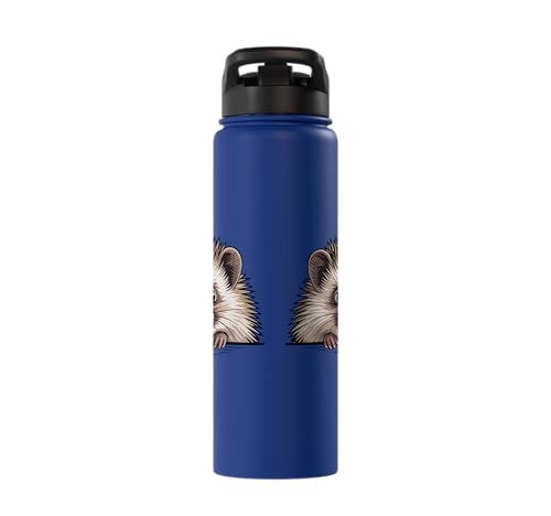 Hedgehog Cute Peeking Spiky Animal Lover Stainless Steel Insulated Water Bottle - color: Royal Blue
