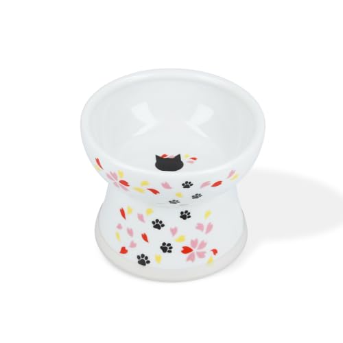 Necoichi Ceramic Elevated Cat Food Bowl (Sakura, Large Flat) - color: Sakura, size: Large
