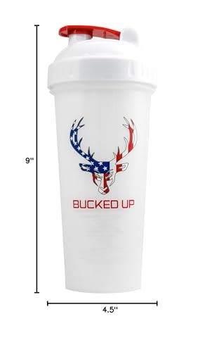 Bucked Up Perfect Shaker Bottle, 28oz, BPA-Free, Dishwasher Safe, Leak-Proof, Red White and Blue USA Flag Design - color: White/USA
