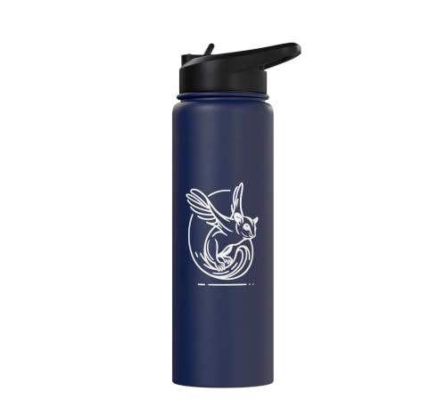 Sugar Glider Line Art Animal Lover Stainless Steel Insulated Water Bottle - color: Navy Blue