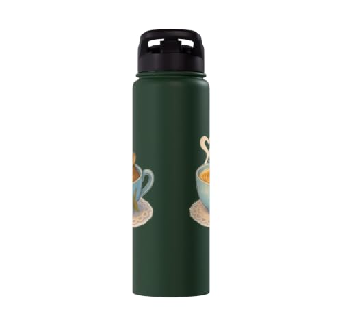 Sleeping Degu Tea Cup Heart Steam Art Stainless Steel Insulated Water Bottle - color: Dark Green