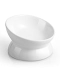 LoeJan Elevated Cat Food Bowl, 5 Oz Ceramic Raised and Tilted Water Bowl, Anti Vomiting and Protect Pets' Spines Dishes for Small Dog, Fat Faced Cat, Kitten (White, 1 Pack) - color: White