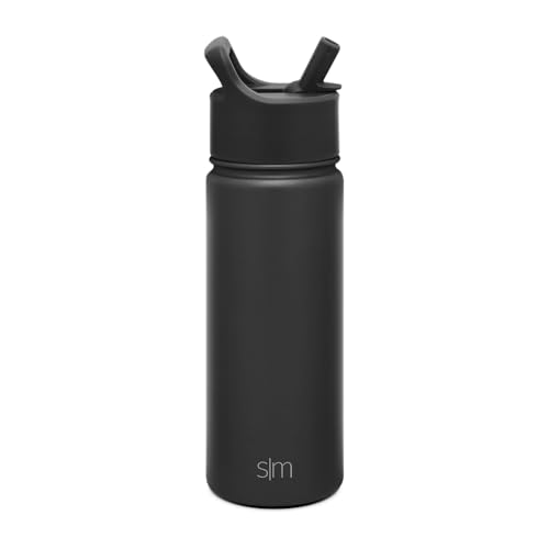 Simple Modern Insulated Water Bottle with Straw | 18oz | Black | Summit Stainless Steel Water Bottles, Metal Cup | Leak Proof for School, Gym, Travel, Sports | Midnight Black - color: - Midnight Black, style: 18oz