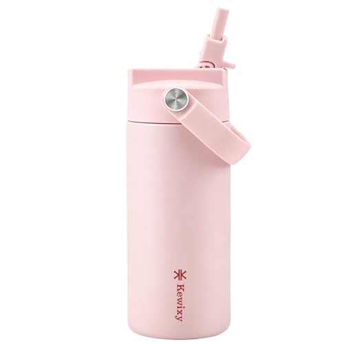 KEWIXY 14 oz Water Bottle with Straw, Easy Slide Lid, Leak Proof, Keep Cold 24H, Vacuum Insulated, Metal Stainless Steel with Handle for School, Candy Pink - color: Candy Pink, size: 14 Ounces