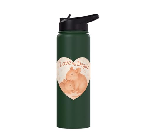 Love My Degus Heart Degu Lover Stainless Steel Insulated Water Bottle - color: Dark Green