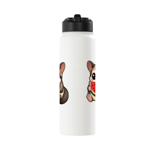 Cute Sugar Glider Summer Cartoon with Watermelon Stainless Steel Insulated Water Bottle - color: White