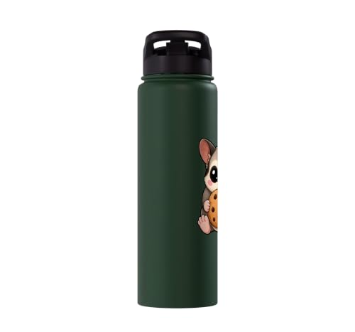 Cute Sugar Glider Holding a Cookie Cartoon Design Stainless Steel Insulated Water Bottle - color: Dark Green