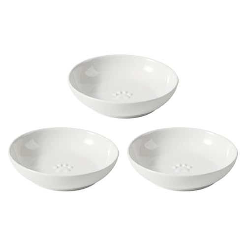 Havniva Ceramic Cat Bowls, Shallow Cat Dishes, Cat Food Plate Set of 3 | Wide Opening, 5.6” Cat Plates, Ceramic Cat Food Bowls for Wet & Dry Food, Non-slip Rubber Base, Whisker Friendly Cat Bowl - color: White, size: 3 Bowls