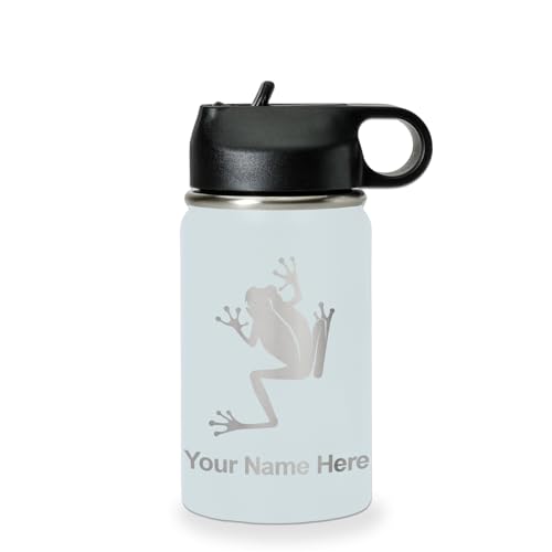LaserGram Personalized 12oz Water Bottle, Tree Frog (Light Blue) | Engraved Gift, Vacuum Insulated Stainless Steel, Flip-Top Straw Lid, Laser Engraved With Your Name - color: Light Blue, size: 12 Ounces