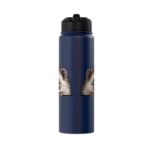 Hedgehog Cute Peeking Spiky Animal Lover Stainless Steel Insulated Water Bottle - color: Navy Blue
