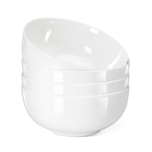 4 Pack Bone China Bowl Set, 28.5 oz Soup and Cereal Bowls, White | Lightweight & Durable Dinner Bowls for Salad Dessert Pasta Cereal Soup Rice Oatmeal, Microwave & Dishwasher Safe - size: 4 Pieces