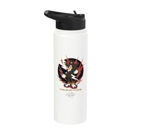 Sonic the Hedgehog 3 - Shadow "Fueled by Chaos" Stainless Steel Insulated Water Bottle - color: White