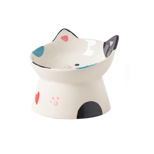 Cute Ceramic Raised Cat Bowls Elevated Design, 15° Tilted FeederProtect Cat's Spine Anti Vomiting Blow for Flat Faced Cats, Kitten Small Dogs,Raise Tilted Cat Food Bowld Pet Dishes(Black) - color: Black