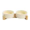 SPUNKYJUNKY Ceramic Dog and Cat Bowl Set with Wooden Stand, Modern Cute Weighted Food Water Set for Small Size Dogs (13.5OZ) & Medium Sized Dogs (28.7OZ) & Cats (1.7 Cups, 2 × Beige) - color: Beige × 2, size: 1.7 cups