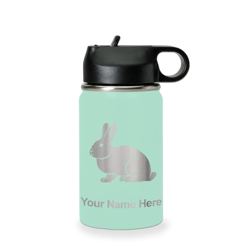 LaserGram Personalized 12oz Water Bottle, Rabbit (Teal) | Engraved Gift, Vacuum Insulated Stainless Steel, Flip-Top Straw Lid, Laser Engraved With Your Name - color: Teal, size: 12 Ounces