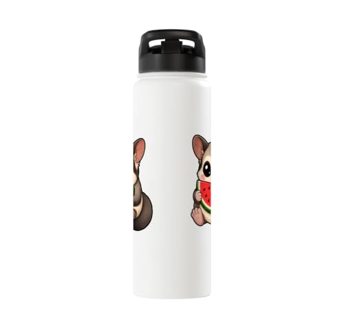 Cute Sugar Glider Summer Cartoon with Watermelon Stainless Steel Insulated Water Bottle - color: White