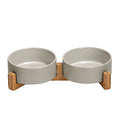 SPUNKYJUNKY Ceramic Dog and Cat Bowl with Wood Stand Non-Slip Matte Glaze Weighted Food Water Set for Cats &Small Dogs 13.5OZ - color: Grey × 2, size: 1.7 cups
