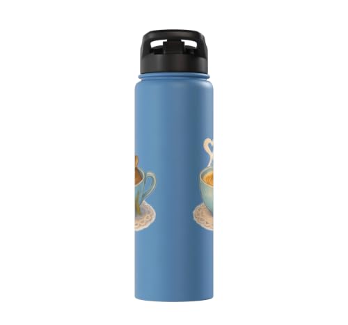 Sleeping Degu Tea Cup Heart Steam Art Stainless Steel Insulated Water Bottle - color: Light Blue