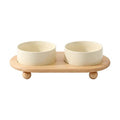 Havniva Raised Cat Bowl 5.1” Elevated Ceramic Cat Food and Water Bowl Set | Cat Bowls Elevated, Whisker Friendly Cat Bowl, Non-Slip Wood Stand, Food-Grade Ceramic, Wide Opening, Dishwasher Safe - color: 2 x Bowl + Stand - Light Yellow, size: 5.1inch