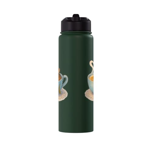 Sleeping Degu Tea Cup Heart Steam Art Stainless Steel Insulated Water Bottle - color: Dark Green