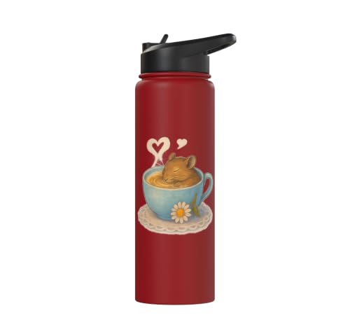 Sleeping Degu Tea Cup Heart Steam Art Stainless Steel Insulated Water Bottle - color: Red