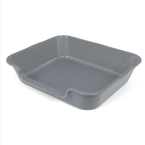 1 Pack of Extra Large Cat Litter Box (ABS Material), Low Entry Senior Litter Pen for Geriatric Kitty Big Cats, Jumbo Pet Safe Litter Boxes Tray for Indoor Pets Potty (Gray, 24" L x 20" W) - color: Dark Gray, size: Large (Pack of 1)