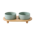 Havniva Raised Cat Bowl, 6.1” Elevated Ceramic Cat Food and Water Bowl Set | Cat Bowls Elevated, Whisker Friendly Cat Bowl, Non-Slip Wood Stand, Food-Grade Ceramic, Wide Opening, Dishwasher Safe - color: 2 x Bowl + Stand - Light Green, size: 6.1inch