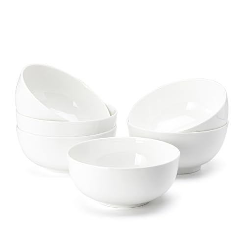 6 Pack Bone China Bowl Set, 28.5 oz Soup and Cereal Bowls, White | Lightweight & Durable Dinner Bowls for Salad Dessert Pasta Cereal Soup Rice Oatmeal, Microwave & Dishwasher Safe - size: 6 Pieces