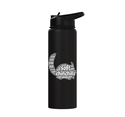 Chinchilla Word Cloud Pet Animal Funny Chinchillas Stainless Steel Insulated Water Bottle - color: Black