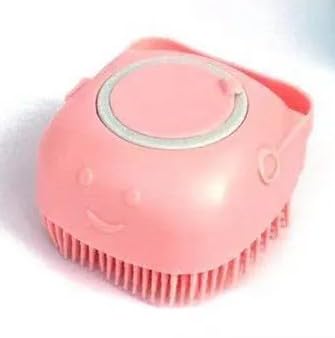 Pet Bath Massage Brush Puppy Dog Cat Grooming Soft soap Dispensing(Pink)