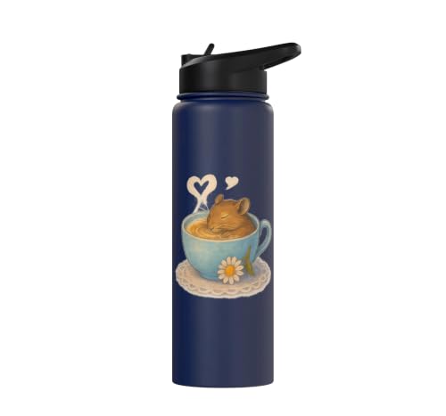 Sleeping Degu Tea Cup Heart Steam Art Stainless Steel Insulated Water Bottle - color: Navy Blue