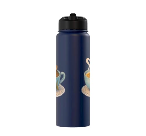 Sleeping Degu Tea Cup Heart Steam Art Stainless Steel Insulated Water Bottle - color: Navy Blue