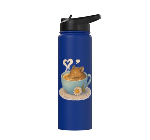 Sleeping Degu Tea Cup Heart Steam Art Stainless Steel Insulated Water Bottle - color: Royal Blue
