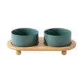 Havniva Raised Cat Bowl, 6.1” Elevated Ceramic Cat Food and Water Bowl Set | Cat Bowls Elevated, Whisker Friendly Cat Bowl, Non-Slip Wood Stand, Food-Grade Ceramic, Wide Opening, Dishwasher Safe - color: Dark Green, size: 6.1inch - 2 Bowls+Stand