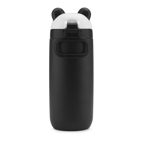 Ello Ellies 12oz Stainless Steel Leakproof Kids Water Bottle, Panda | Insulated kids water bottle with straw, leakproof locking lid, carry handle, and stainless steel fun animal design for school - color: Panda, size: 12 Ounces