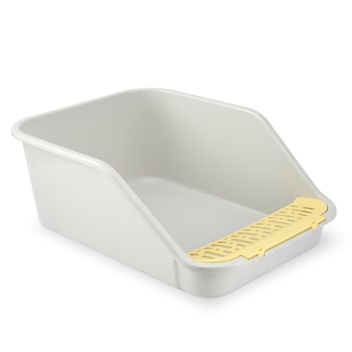 SpaceTime Large Cat Litter Box with High Sides,Cat Boxes for Indoor Cats,Cat Litter Pan for Kitty,Litter Box with Low Entry,Easy to Clean,Anti-Splashing(Grey-Yellow) - color: Grey-yellow