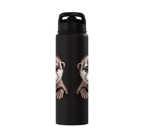 Cute Otter Pup Funny Peeking Pocket Animals Stainless Steel Insulated Water Bottle - color: Black