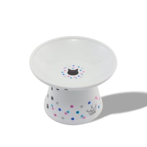 Necoichi Ceramic Raised Cat Food Bowl (Colorful Dots, Large Extra Wide) - color: Colorful Dots, size: Large Extra Wide