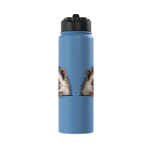 Hedgehog Cute Peeking Spiky Animal Lover Stainless Steel Insulated Water Bottle - color: Light Blue