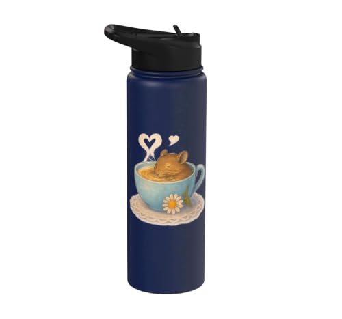 Sleeping Degu Tea Cup Heart Steam Art Stainless Steel Insulated Water Bottle - color: Navy Blue