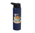 Sleeping Degu Tea Cup Heart Steam Art Stainless Steel Insulated Water Bottle - color: Navy Blue