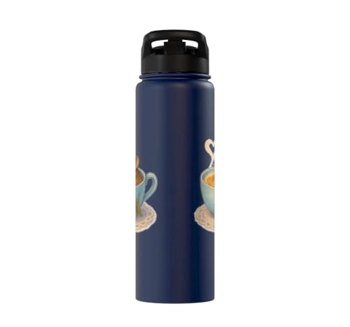 Sleeping Degu Tea Cup Heart Steam Art Stainless Steel Insulated Water Bottle - color: Navy Blue