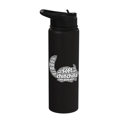 Chinchilla Word Cloud Pet Animal Funny Chinchillas Stainless Steel Insulated Water Bottle - color: Black