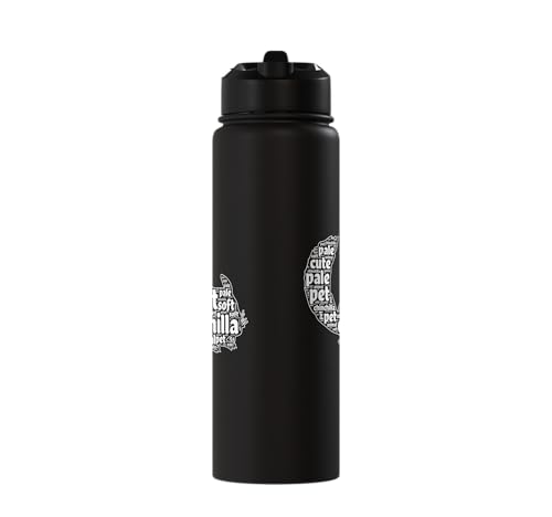 Chinchilla Word Cloud Pet Animal Funny Chinchillas Stainless Steel Insulated Water Bottle - color: Black