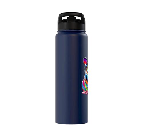 Colorful Pop Art Sugar Glider Sugar Gliders Stainless Steel Insulated Water Bottle - color: Navy Blue