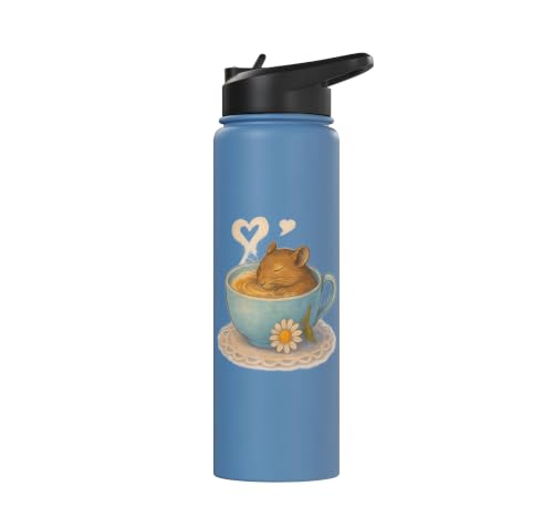 Sleeping Degu Tea Cup Heart Steam Art Stainless Steel Insulated Water Bottle - color: Light Blue
