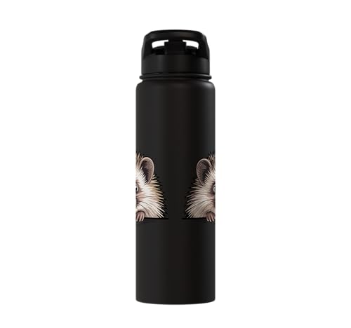 Hedgehog Cute Peeking Spiky Animal Lover Stainless Steel Insulated Water Bottle - color: Black