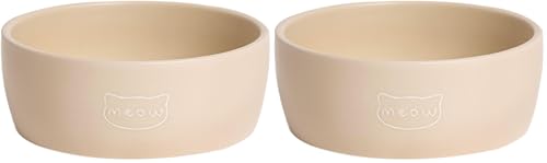 Pearhead Ceramic Cat Bowl – Neutral Taupe “Meow” Design, Holds 1.3 Cups, Stoneware Pet Dish, Whisker-Friendly Pet Feeding Bowl, Non-Skid, Small (Pack of 2) - color: Taupe "Meow", size: Single Bowl (Pack of 2)