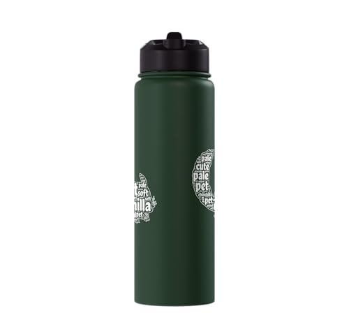 Chinchilla Word Cloud Pet Animal Funny Chinchillas Stainless Steel Insulated Water Bottle - color: Dark Green