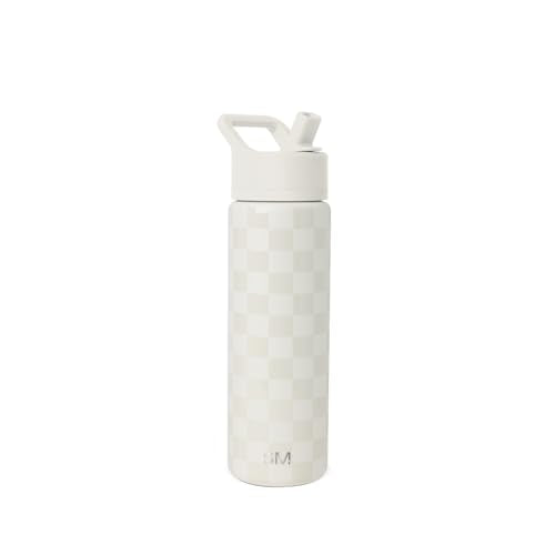 Simple Modern Insulated Water Bottle with Straw | 22oz | Checkered | Summit Stainless Steel Water Bottles, Metal Cup | Leak Proof for School, Gym, Travel, Sports | Cream Checkmate - color: Pattern: Cream Checkmate, style: 22oz